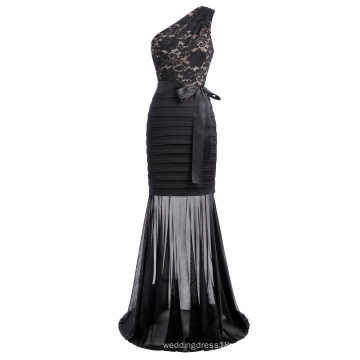 Kate Kasin Sexy mujeres un hombro sirena silueta negro vestido de fiesta de encaje largo baile KK001057-1